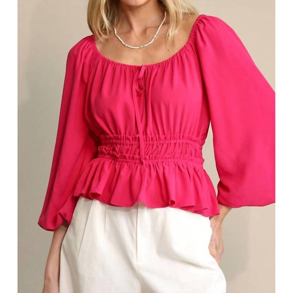 NEW GIGIO bubble sleeve & elastic waist with front tie top in pink